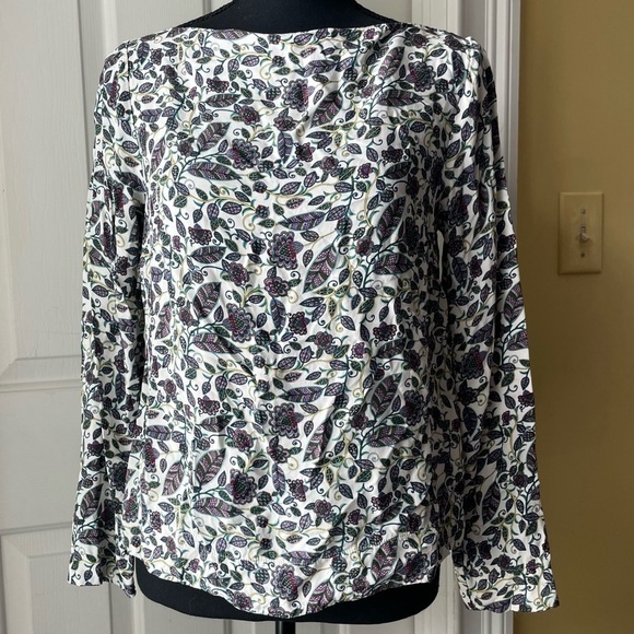 𝅺j Crew Boatneck Top Green Vines print XS - Picture 1 of 8